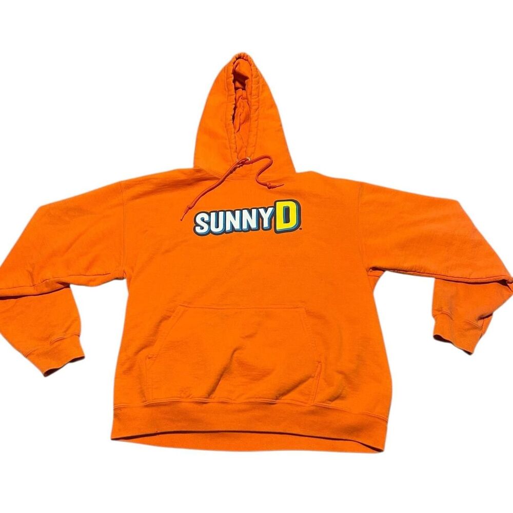 Vintage SunnyD Promotional Orange Pullover Hoodie Sz L P2P 24-27